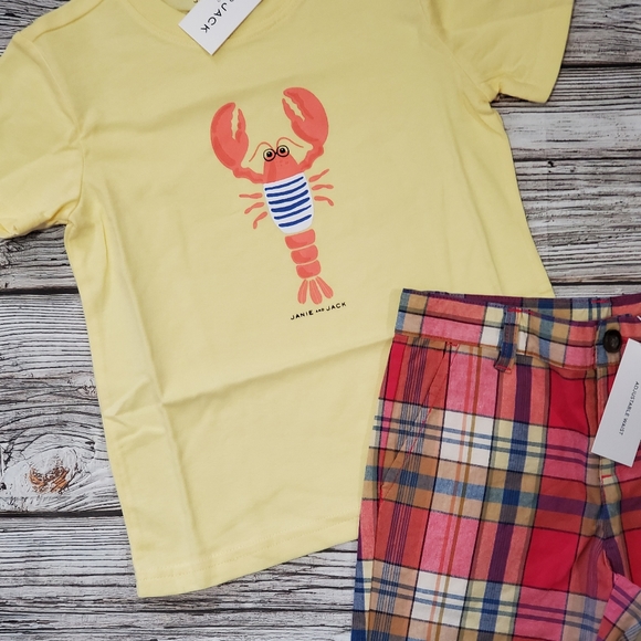 Janie and Jack Lobster Print T-Shirt and Plaid Shorts Outfit NWT - Picture 9 of 10